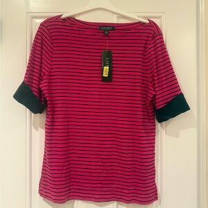NWT Lauren Ralph Lauren Pink & Navy Striped Shirt